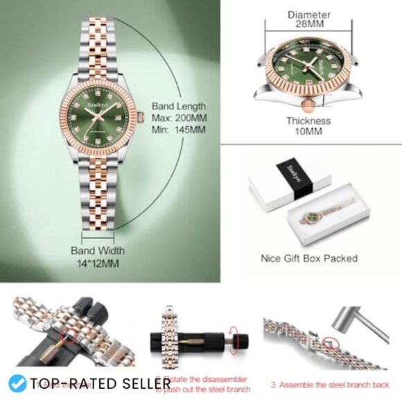 Classic Dress Watch with Diamond Accents Stainless Steel Band Water Resistant main image 5